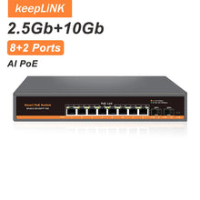 Load image into Gallery viewer, KeepLiNK 10-port Multi-gigabit unmanaged Ethernet switch with 8 x IEEE 802.3af/at PoE+ Ports and 2 x 10Gb SFP+ Uplink 10XHP-X2