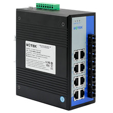 Load image into Gallery viewer, UOTEK 12 Ports 100M Unmanaged Ethernet DIN-rail Switch with IP40 Protection 10/100/1000Mbps incl 4 Gigabit fiber UT-60408F-8T4SC-BNF