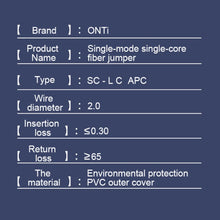 Load image into Gallery viewer, ONTi 0.5-100m SC/APC-LC/APC Fiber Optic Patch Cord 2.0mm SingleMode OS2 Optical Cable SM Simplex Fiber Optic Jumper FTTH