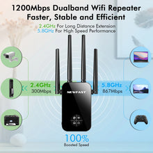 Load image into Gallery viewer, 1200Mbps WiFi Extenders Repetetidor 300Mbps Wireless Repetidor Signal Booster 2.4G/5G Extender Powerful WiFi Range Amplifiers