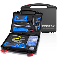 Load image into Gallery viewer, ZoeRax 9 in 1 RJ45 Crimper Tool Kit with Wire Tester/Tracker,Crimping Tool,CAT6 Connector,Cover,Punch Down Tool,Stripper,Cutter
