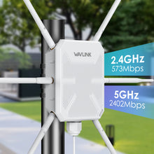 Load image into Gallery viewer, WAVLINK High Power WiFi6 Long Range Outdoor Access Point Dual Band 2.4G+5G WiFi Mesh Extender Booster with PoE IP67 Weatherproof