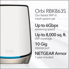 Load image into Gallery viewer, Orbi Tri-Band WiFi 6 Mesh Network System RBK863S – Router + 2 Satellite Extenders, Security Features, up to 6Gbps, Up to 8,000 sq.ft