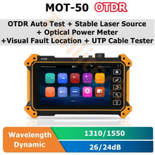 Load image into Gallery viewer, MOT-51 Mini OTDR Active Fiber Live Test 1550nm 1610nm 24/26/28dB Optical Reflectometer Touch Screen OPM OLS VFL Tester OTDR