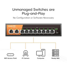 Load image into Gallery viewer, KeepLiNK 10-Port Gigabit Switch with 8-PoE and 2-RJ45 for Uplink Unmanaged Plug and Play