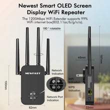 Load image into Gallery viewer, Newfast 1200Mbps WiFi Repeater 2.4G&5G Home Wireless Extender OLED Display 4*3dBi Antennas Signal Range Amplifier Router/AP