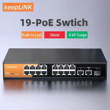 Load image into Gallery viewer, keepLink 19-Port Ethernet Switch with 19-PoE 10/100M and 2-100/1000M Gigabit and 1-SFP for Uplink Unmanaged Switch