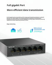Load image into Gallery viewer, MERCURY 6Port Gigabit 100/1000Mbps PoE Switch, 4 Ports PoE @ 43W IEEE802.3af, 2 Uplink Gigabit Ports, Plug and Play MSG06CP
