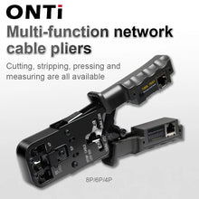Load image into Gallery viewer, ONTi Professional Wire Stripper CAT6 Crystal Head Crimping Tool with RJ45 Cables Meter Tester for 4P/6P/8P Network Cable Cutters