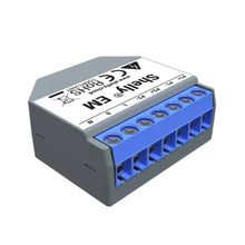 Load image into Gallery viewer, Shelly EM (Electricity Monitor) Relay With One 50A Clamp, Up to 50 m outdoors, Up to 30 m indoors, Dimensions (HxWxL) 39 x 36 x 17 mm
