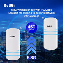 Load image into Gallery viewer, Kuwfi 5GHz 450Mbps Wifi Bridge Outdoor CPE Long Range Wireless Repeater Extender Access Point AP WiFi Bridge Client Router