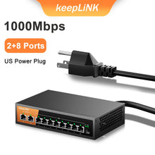 Load image into Gallery viewer, KeepLiNK 10-Port Gigabit Switch with 8-PoE and 2-RJ45 for Uplink Unmanaged Plug and Play 14.88Mpps Forwarding KP-9000-208GP