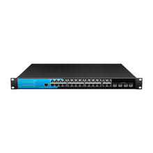 Load image into Gallery viewer, Bullscom 24-Port Managed PoE++ Switch 4x Gigabit Uplinks, L3 QoS, 802.3at/bt, 370W Budget 24x 10/100/1000Base-T 28GCPM-B2C4-ACR