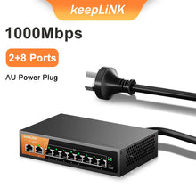 Load image into Gallery viewer, KeepLiNK 10-Port Gigabit Switch with 8-PoE and 2-RJ45 for Uplink Unmanaged Plug and Play 14.88Mpps Forwarding KP-9000-208GP
