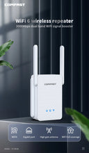 Load image into Gallery viewer, COMFAST 3000Mbps WiFi 6 Repeater 2.4G&5GHz Dual Band Wireless Extender 802.11ax Full Gigabit Port For Home Office CF-XR186
