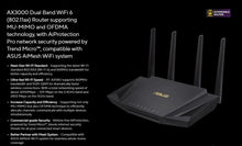 Load image into Gallery viewer, ASUS RT-AX58U RT-AX3000 802.11AX WiFi 6 Dual-Band Router, MU-MIMO, OFDMA, AiMesh WiFi System, AiProtection Pro Network Security