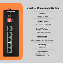 Load image into Gallery viewer, KeepLiNK Industrial 5-Port Gigabit Ethernet Switch Unmanaged Plug And Play 10/100/1000BASE-T Aluminum Housing IP40 KP-9000-65-5GT