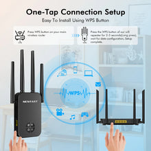 Load image into Gallery viewer, Newfast 1200Mbps WiFi Repeater 2.4G&5G Home Wireless Extender OLED Display 4*3dBi Antennas Signal Range Amplifier Router/AP