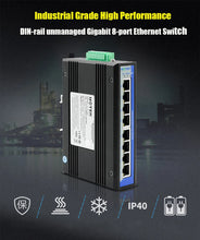 Load image into Gallery viewer, UOTEK Unmanaged 8Port x10/100/1000Base RJ45 Network Industrial Gigabit Ethernet Switch DIN-rail Installation 1000M DC12-48V UT-60-D8GT
