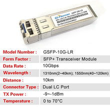 Load image into Gallery viewer, SFP 10Gb 2km,10km,20km Transceiver Module 10GBASE-LR 1310nm LC SMF For Cisco,Mikrotik,TP-Link,D-Link 10Gigabit Ethernet Switch