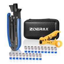 Load image into Gallery viewer, ZoeRax Coax Cable Crimper Tool Kit with Wire Stripper,20PCS F Connectors–Coax Compression Tool for RG6,RG59,RG11