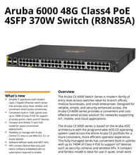 Load image into Gallery viewer, Aruba 6000 48G 370W Class 4 PoE/PoE+ 4SFP Network Switch HPE R8N85A with 48x ports 10/100/1000BASE-T ports 4x 1G SFP ports