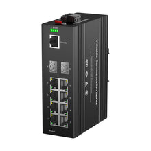 Load image into Gallery viewer, Bullscom Industrial 8-Port Gigabit PoE+ Switch 240W Budget, 2 SFP Managed DIN-Rail IP40 -40°C to 75°C, IEEE802.3af/at
