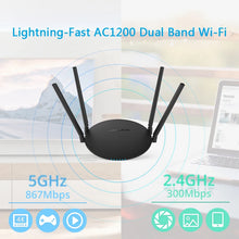 Load image into Gallery viewer, Wavlink AC1200 Dual Band Wi-Fi Router Gigabit Ethernet Router 5GHz&2.4Ghz Wireless WiFi Repeater WPS With 4x5dBi Antennas Home