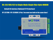 Load image into Gallery viewer, UOTEK 2pcs Fiber Transceiver RS232 RS485 RS422 20KM SC Port RS-232 RS-485 RS-422 to Fibre-optical Converter UT-2577SM+UT-2578SM