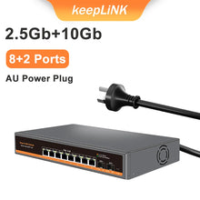 Load image into Gallery viewer, KeepLiNK 10-port Multi-gigabit unmanaged Ethernet switch with 8 x IEEE 802.3af/at PoE+ Ports and 2 x 10Gb SFP+ Uplink 10XHP-X2
