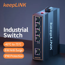 Load image into Gallery viewer, KeepLink Industrial 5-Port Switch 10/100Mbps Fast Gigabit Din-Rail Metal IP40 Unmanaged Ethernet Network Switch KP-9000-45-5TX