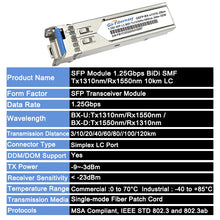 Load image into Gallery viewer, Gigabit SFP BiDi LC Transceiver Module 3/10/20/40/80/100km 1000Base-BX WDM SFP Optical Module for Mikrotik/TP-Link/Zyxel