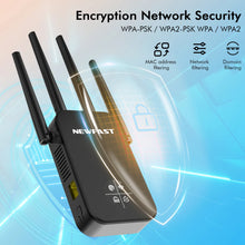 Load image into Gallery viewer, Newfast 1200Mbps WiFi Repeater 2.4G&5G Home Wireless Extender OLED Display 4*3dBi Antennas Signal Range Amplifier Router/AP