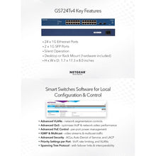 Load image into Gallery viewer, Netgear Smart Switch GS724Tv4 24-Port Gigabit Ethernet Smart Switch with 2 Dedicated SFP Ports, offers powerful L2 and L2+/Layer 3 Lite features, VLAN