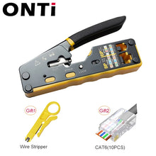 Load image into Gallery viewer, ONTi RJ45 Cat7/6/6A/5E Connector and RJ45 Crimp Tool Pass Through Crimper for 8P8C with Replacement Blade Cable Stripper Network Tool