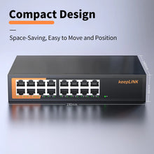 Load image into Gallery viewer, KeepLink 16-Port Gigabit Ethernet Switch Unmanaged Plug and Play, 24*10/100/1000Mbps, 32Gbps Switching capacity, 23.80Mpps