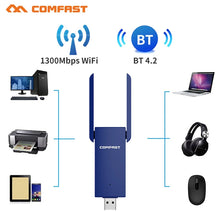 Load image into Gallery viewer, 1300Mbps USB Wireless Adapter 2.4/5Ghz WiFi 5 Antenna Dongle 2 in 1 Bluetooth 8822BU USB3.0 8812BU WiFi Network Card for PC