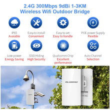 Load image into Gallery viewer, COMFAST Outdoor AP 300Mbps 1km Long Range 9dBi Wifi Antenna Router CPE 2.4GHz PoE Bridge Transmission Nanostation