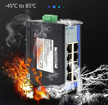 Load image into Gallery viewer, UOTEK Industrial Grade 100M 5 8 Ports Network Unmanaged Ethernet Switch Full Half Duplex DIN-rail -40℃ to 85℃ UT-60-DSA5T DSA8T