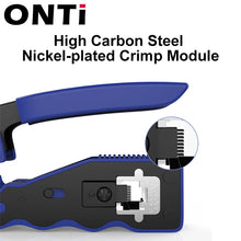 Load image into Gallery viewer, ONTi RJ45 Pass Through Crimper Tool and Rj45 Connector, Ethernet Crimper Crimping Tool Wire Stripper Cutter for Cat6a Cat5