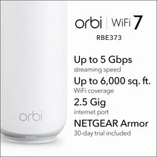 Load image into Gallery viewer, Netgear Orbi 370 Series Band WiFi 7 Mesh Network System for Home (RBE373) Wireless Router + 2 Extenders, Security Features, 5 Gbps