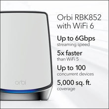 Load image into Gallery viewer, Orbi Whole Home Tri-band Mesh WiFi 6 System (RBK852) – WiFi Router with 1 Satellite Extender - Coverage up to 5,000 sq. ft.