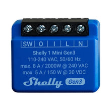 Load image into Gallery viewer, Shelly Smart Mini WiFi Relay Gen 3, 1 channel 8 A, WiFi-operated smart switch, No HUB required, Quick inclusion via Bluetooth, Dry Contacts, Scripting