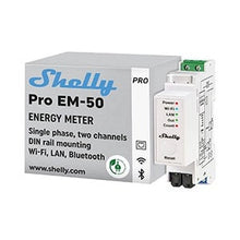 Load image into Gallery viewer, DIN Rail Mountable Two-Channel, Single-Phase Energy Meter with Integrated Switch for Contactor Control (Package includes 2x 50 A Current Transformers)