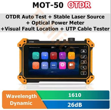 Load image into Gallery viewer, MOT-51 Mini OTDR Active Fiber Live Test 1550nm 1610nm 24/26/28dB Optical Reflectometer Touch Screen OPM OLS VFL Tester OTDR