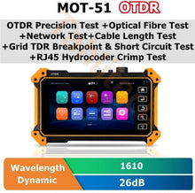 Load image into Gallery viewer, MOT-51 Mini OTDR Active Fiber Live Test 1550nm 1610nm 24/26/28dB Optical Reflectometer Touch Screen OPM OLS VFL Tester OTDR
