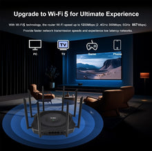Load image into Gallery viewer, KuWFi 1200Mbps AP Router 11ac 2.4G 5G Dual Band WiFi External Antennas Gigabit WAN LAN Port 64 Users MESH VPN