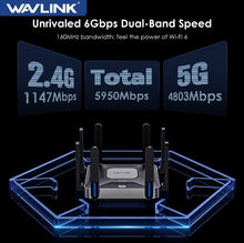 Load image into Gallery viewer, WAVLINK WiFi 6 Gigabit Router AX6000 Dual-Band 5GHz 2.4GHz Wireless Mesh Router 2500Mbps WAN/LAN 8x5dBi High Gain Antennas