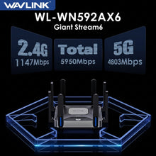 Load image into Gallery viewer, WAVLINK WiFi 6 Gigabit Router AX6000 Dual-Band 5GHz 2.4GHz Wireless Mesh Router 2500Mbps WAN/LAN 8x5dBi High Gain Antennas