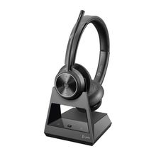 Load image into Gallery viewer, Poly Savi 7320 UC MS Stereo Wireless Headset with D400 USB Type-A DECT Adapter, USB Type-A to USB Type-C Adapter and Charging Stand 8L553AA